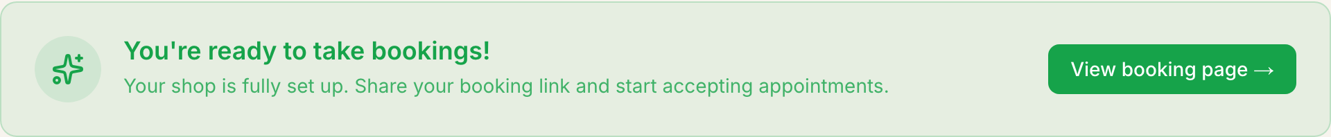 The “You're ready to take bookings” banner on your dashboard